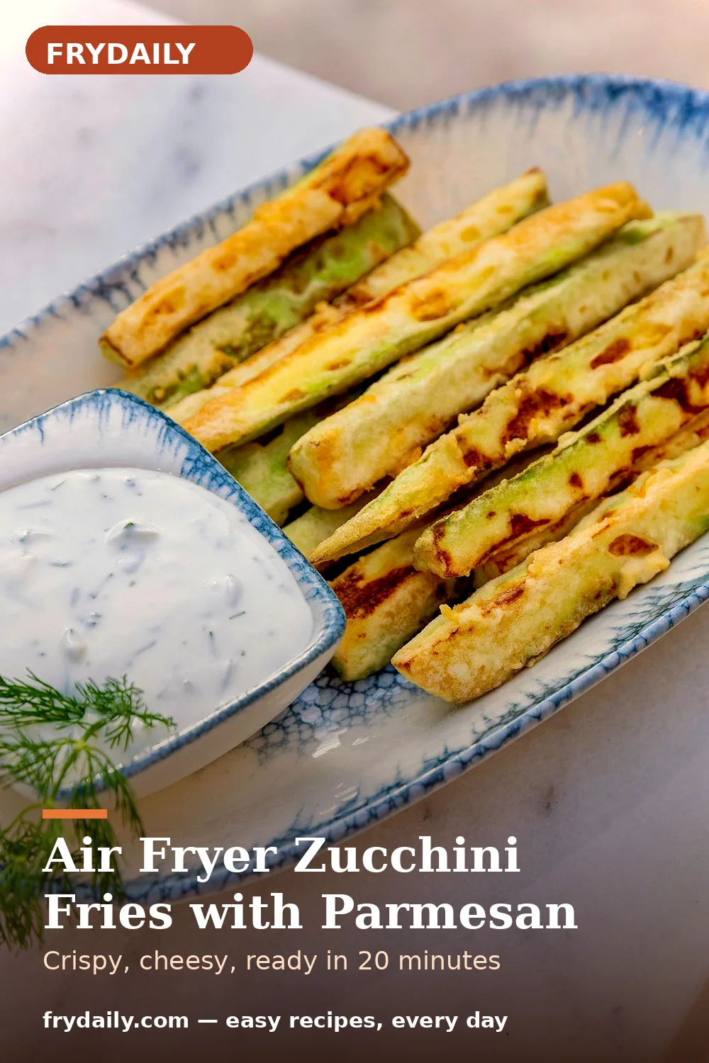 Pinterest pin: Air Fryer Zucchini Fries with Parmesan recipe from FryDaily
